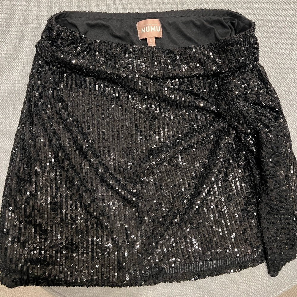 SHOW ME YOUR MUMU - WHY KNOT SKIRT - BLACK/MIDNIGHT GLITZ SEQUINS - SIZE L